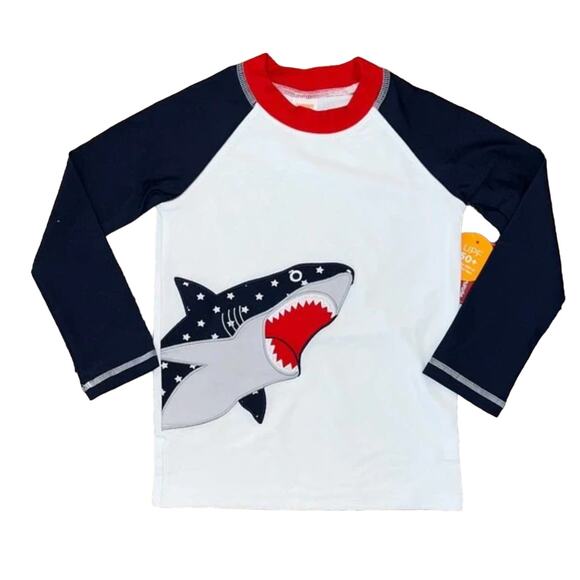 NWT Gymboree Boys White, Red & Navy Embroidered Shark Rashguard -SIZE 3T - Picture 1 of 8